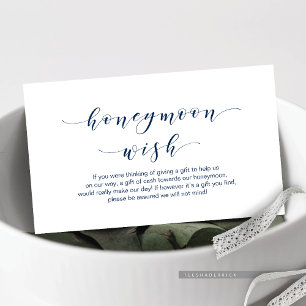 Mooie Elegante, Navy Blue script Honeymoon Wish Informatiekaartje