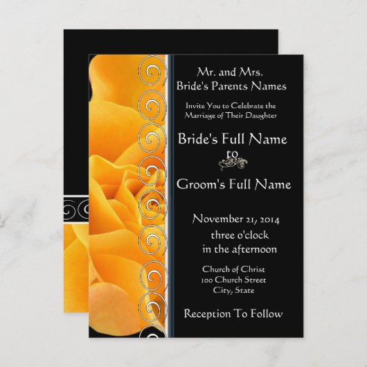 Mooie Elegante Oranje Roos bruiloft uitnodiging (Voorkant / Achterkant)