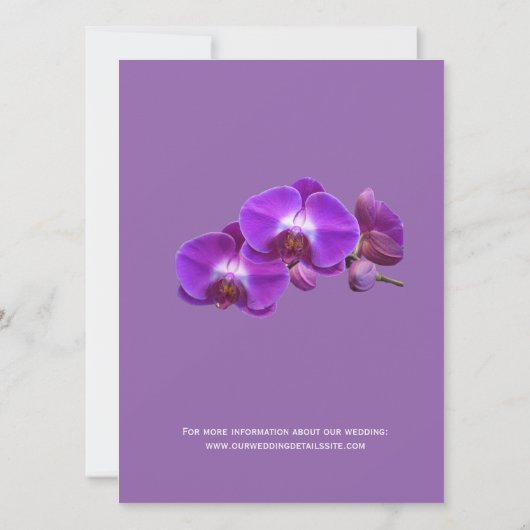 Mooie, elegante, paarse orchidee bloemen bruiloft kaart (Achterkant)