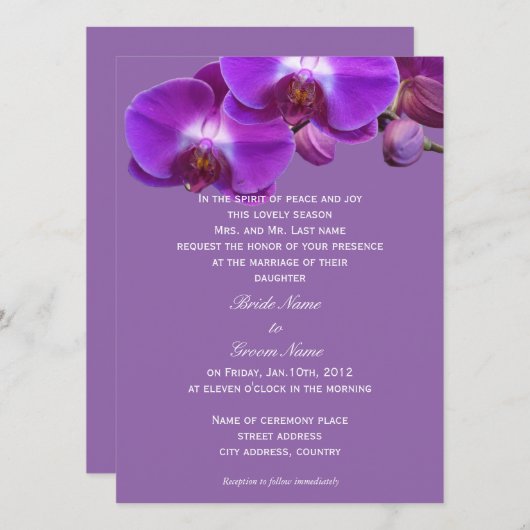 Mooie, elegante, paarse orchidee bloemen bruiloft kaart (Voorkant / Achterkant)
