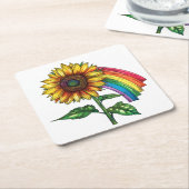 Mooie elegante print met een zonnebloem kartonnen onderzetters (Schuin)