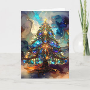 Mooie Elegante Renaissance Stijl Kerstboom Feestdagen Kaart