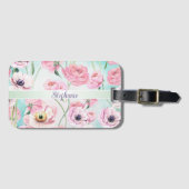 Mooie Elegante Roze Bloemen Rozen Monogram met Bagagelabel (Voorkant (horizontaal))