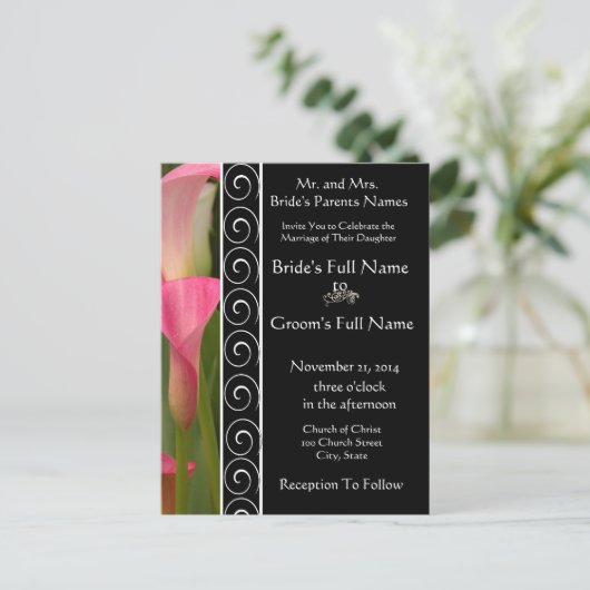 Mooie elegante roze Cala Lily uitnodiging (Staand voorkant)