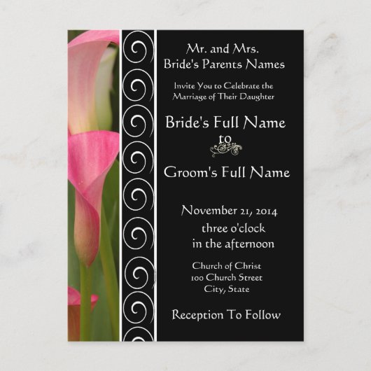 Mooie elegante roze Cala Lily uitnodiging Briefkaart (Voorkant)