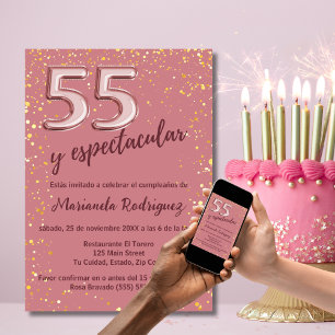 Mooie Elegante Roze Gouden 55e Verjaardag Spaanse Kaart