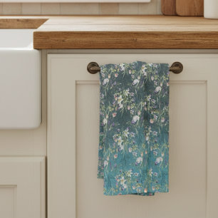 Mooie elegante rustieke wilde bloemen op Blauwgroe Theedoek