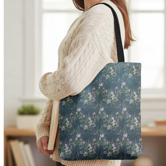 Mooie elegante rustieke wilde bloemen op Blauwgroe Tote Bag