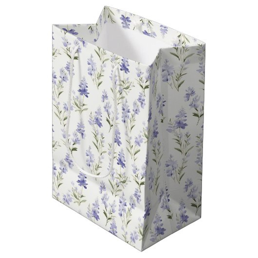 Mooie Elegante Sering Bloem Blauw & Wit Bloemmotie Medium Cadeauzakje (Voorkant Gekanteld)