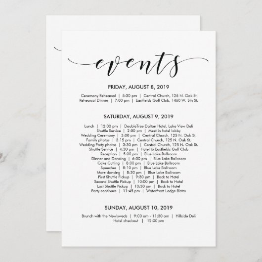 Mooie Elegante Trouwdag Tijdlijn/ Routekaart Kaart (Voorkant / Achterkant)