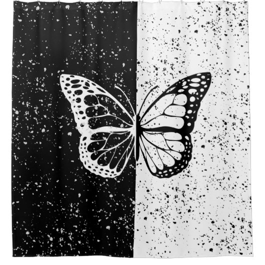 Mooie Elegante Vlinder Zwart Wit Dag Nacht Douchegordijn (Voorkant)