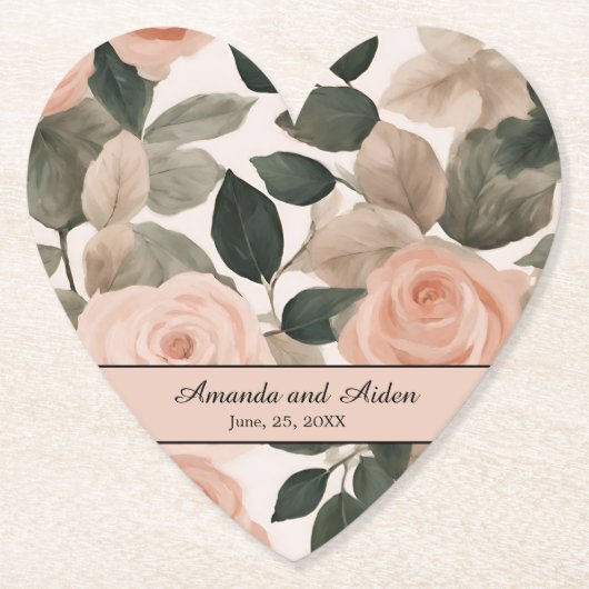 Mooie Elegante Waterverf Blush Roze Peach Roos Kartonnen Onderzetters (Voorkant)
