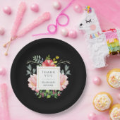 Mooie Elegante Waterverf Pioenrozen op Zwart Papieren Bordje (Feest)