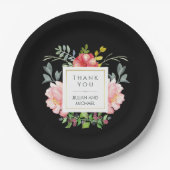 Mooie Elegante Waterverf Pioenrozen op Zwart Papieren Bordje (Voorkant)