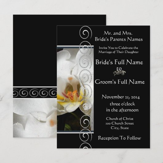 Mooie elegante witte orchidee bruiloft uitnodiging (Voorkant / Achterkant)