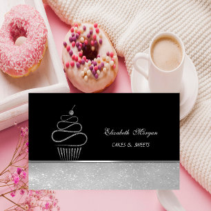 Mooie Elegante Zilveren Glitter Cupcake Bakkerij Visitekaartje