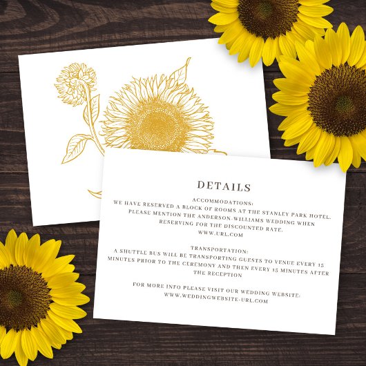 Mooie Elegante Zonnebloemen Herfst bruiloft Informatiekaartje