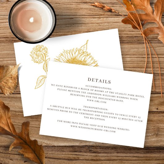 Mooie Elegante Zonnebloemen Herfst bruiloft Informatiekaartje