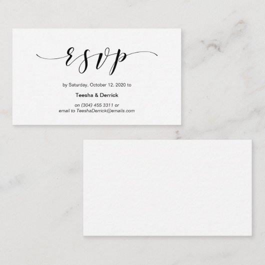 Mooie elegante, zwart script, bruiloft RSVP Informatiekaartje (Voorkant / Achterkant)