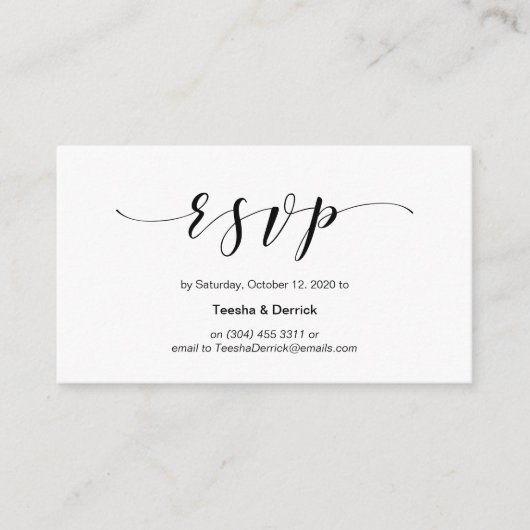 Mooie elegante, zwart script, bruiloft RSVP Informatiekaartje (Voorkant)