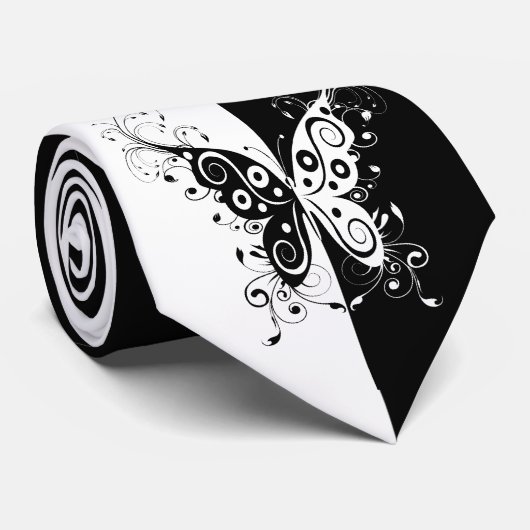 Mooie elegante zwarte en witte vlinderzwiren stropdas (Opgerold)