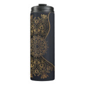Mooie Elegante Zwarte Faux Gouden Mandala Thermosbeker (Voorkant)