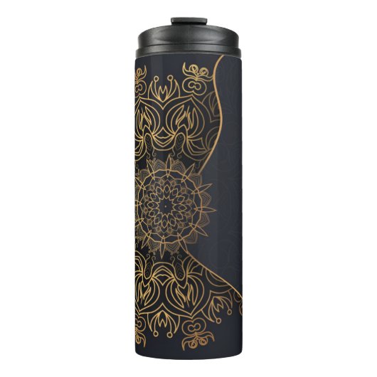 Mooie Elegante Zwarte Faux Gouden Mandala Thermosbeker (Voorkant)