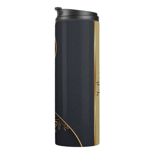 Mooie Elegante Zwarte Faux Gouden Mandala Thermosbeker (Geroteerd rechts)