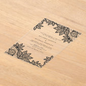 Mooie elegante zwarte kant bruiloft acryl uitnodigingen (Laagn)