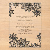 Mooie elegante zwarte kant bruiloft acryl uitnodigingen (Voorkant)