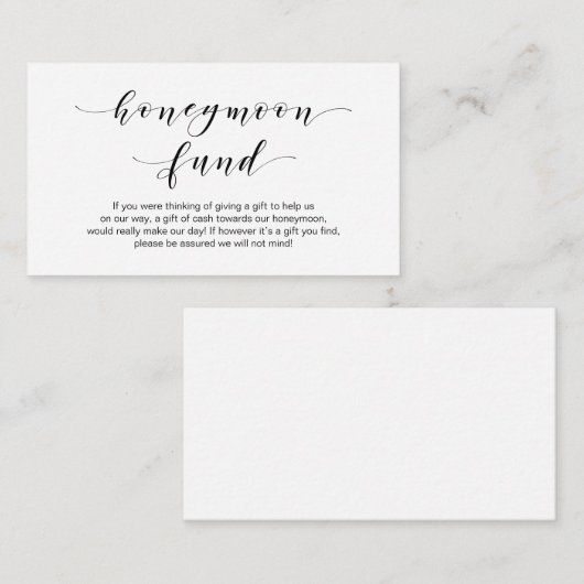 Mooie elegantie, Black script Honeymoon Fund Informatiekaartje (Voorkant / Achterkant)