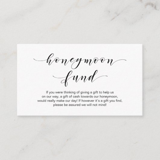 Mooie elegantie, Black script Honeymoon Fund Informatiekaartje (Voorkant)