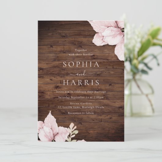 Mooie Elegantie Blush Rustieke Herfst Bruiloft Kaart (Staand voorkant)