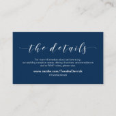 Mooie elegantie, marineblauw, bruiloft details informatiekaartje (Voorkant)