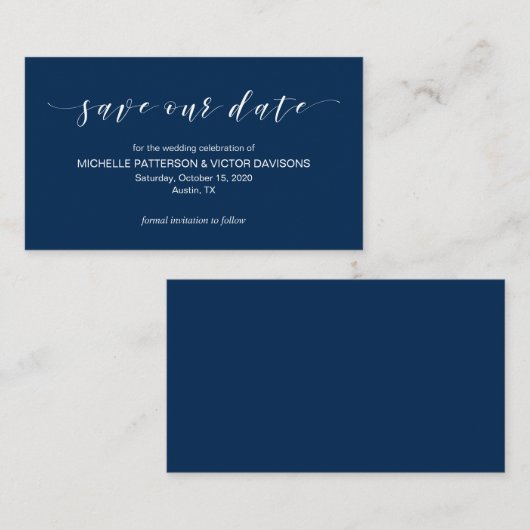 Mooie elegantie, Navy Blue, Save the date Informatiekaartje (Voorkant / Achterkant)