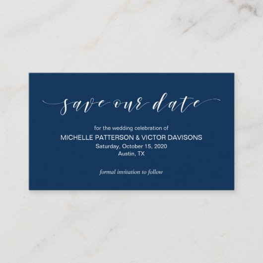Mooie elegantie, Navy Blue, Save the date Informatiekaartje (Voorkant)