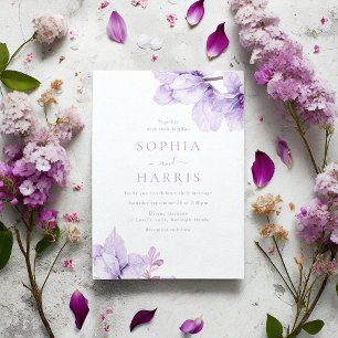 Mooie Elegantie Paarse Bloemen Bruiloft Kaart