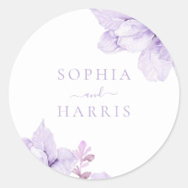 Mooie Elegantie Paarse Bloemen Bruiloft Ronde Sticker