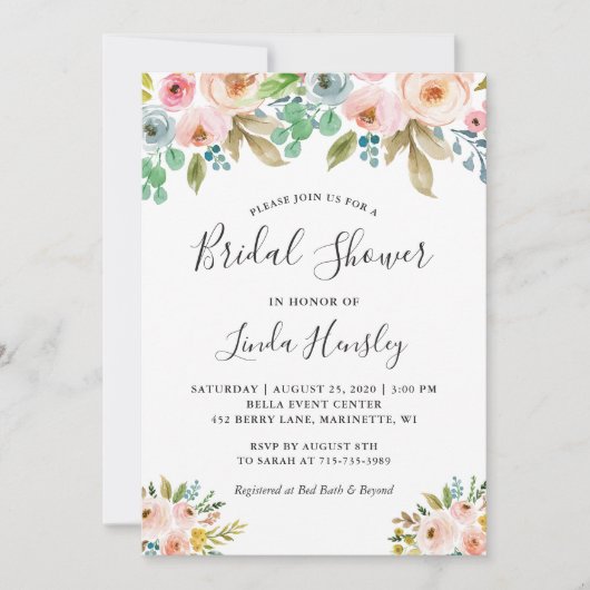 Mooie elegantie Waterverf Floral Vrijgezellenfeest Kaart (Voorkant)