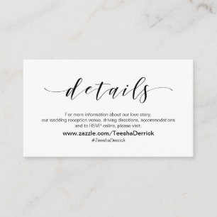 Mooie elegantie, zwart script, bruiloft details informatiekaartje