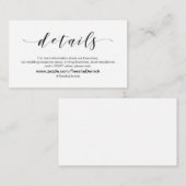 Mooie elegantie, zwart script, bruiloft details informatiekaartje (Voorkant / Achterkant)