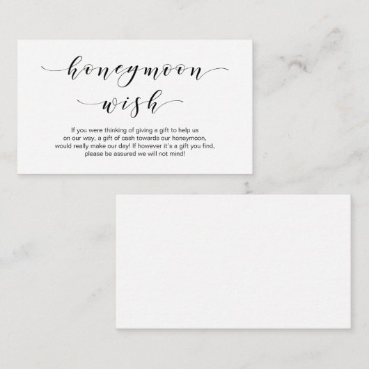 Mooie elegantie, zwart script Honeymoon Wish Informatiekaartje (Voorkant / Achterkant)