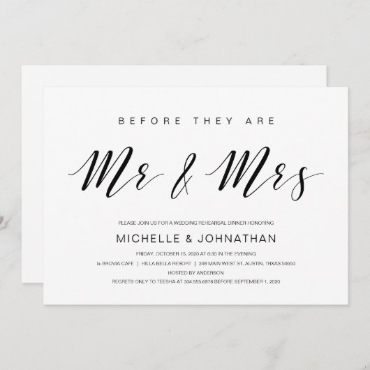 Mooie elegantie, zwart script, repetitiediner kaart (Voorkant / Achterkant)