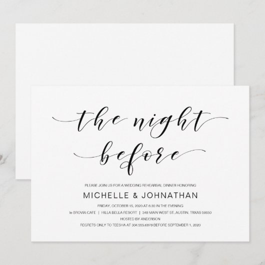 Mooie elegantie, zwart script, repetitiediner kaart (Voorkant / Achterkant)