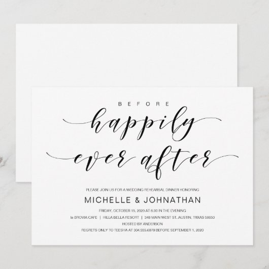 Mooie elegantie, zwart script, repetitief diner kaart (Voorkant / Achterkant)