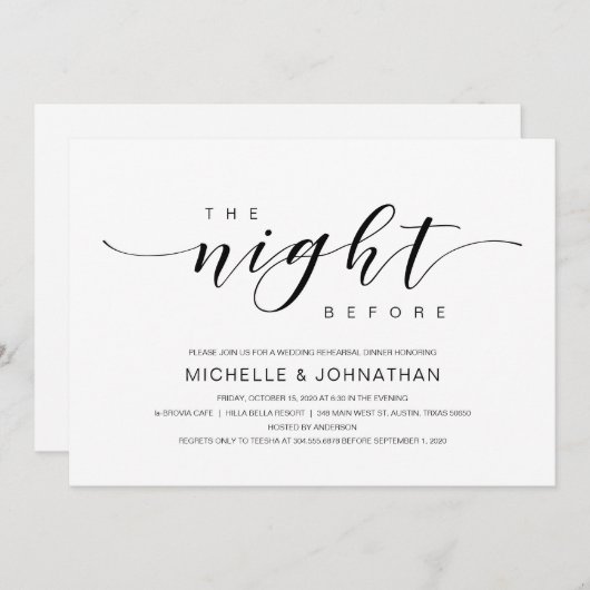 Mooie elegantie, zwart script, repetitief diner kaart (Voorkant / Achterkant)