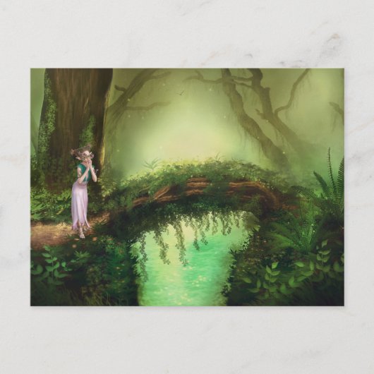 Mooie Elf Fairy in Fantasy Enchanted Forest Briefkaart (Voorkant)