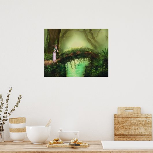 Mooie Elf Fairy in Fantasy Enchanted Forest Poster (Keuken)