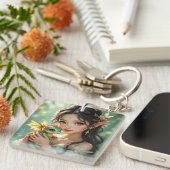 Mooie Elfenfee & Draak Ethereale Gepersonaliseerde Sleutelhanger (Voorkant Rechts)