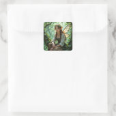 Mooie Elfenfee in Betoverd Bos Vierkante Sticker (Tas)